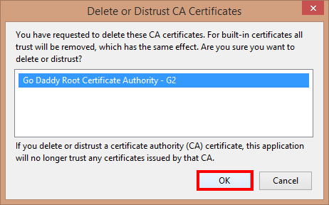 Delete or Distrust CA Certificates