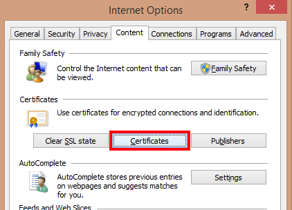 Content tab and Certificates button