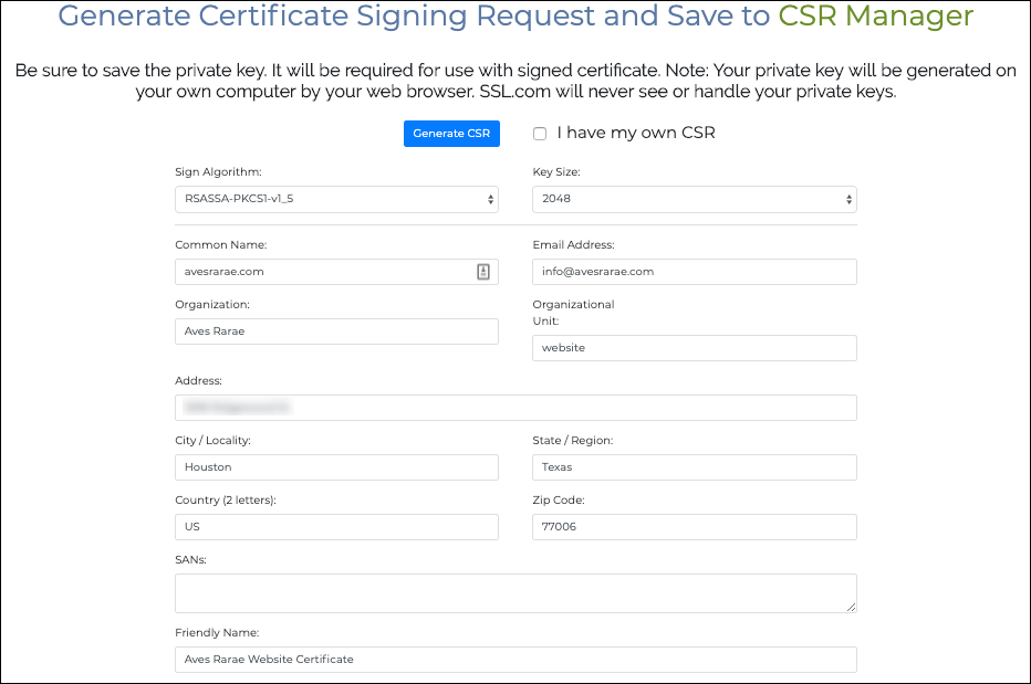 Generate Certificate Signing Request