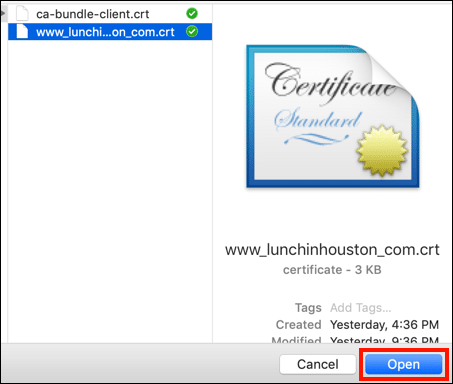 Open certificate