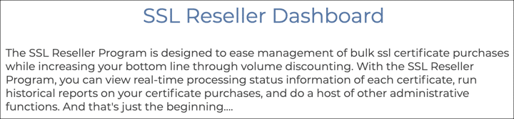SSL.com Reseller Dashboard