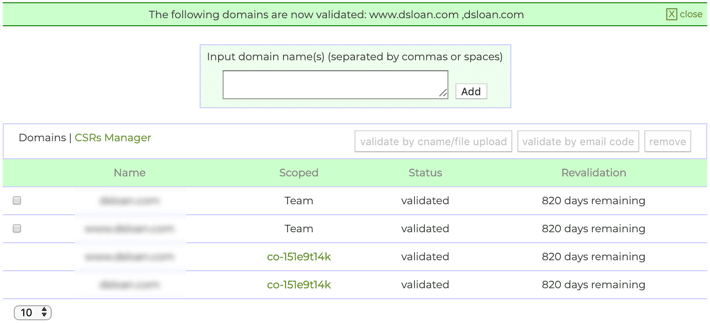 Domains validated