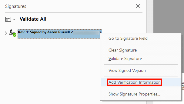 Add Verification Information from the context menu.