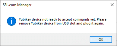 Yubikey device not ready to accept commands yet.