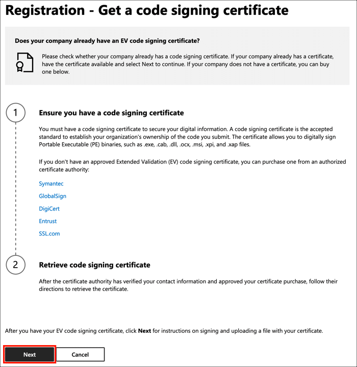 Get a code signing certificate