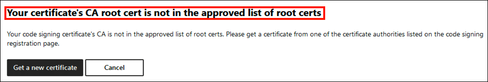 Certificate not in approved list of root certs