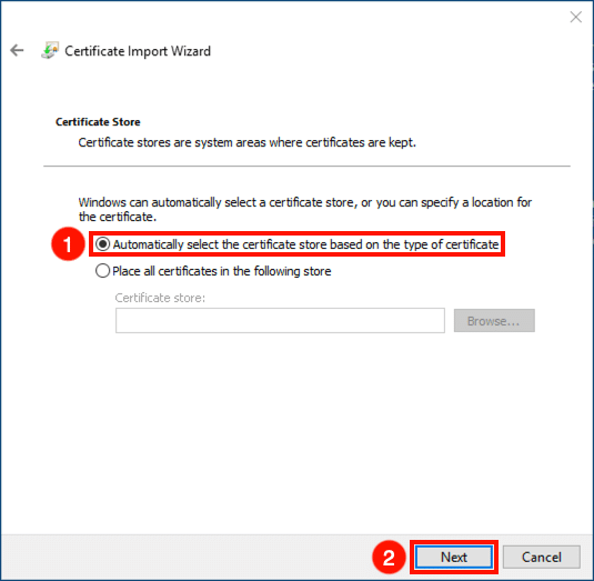 Automatically select certificate store