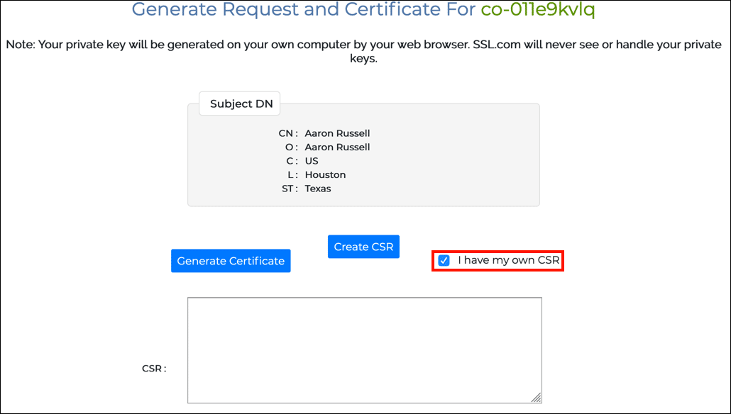 Generate certificate