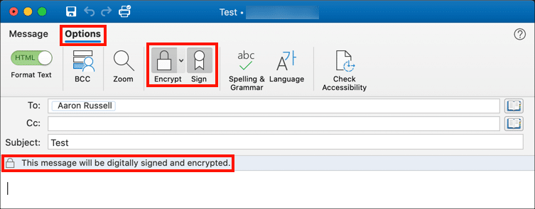 outlook for mac 2019 encrypt email grayed out