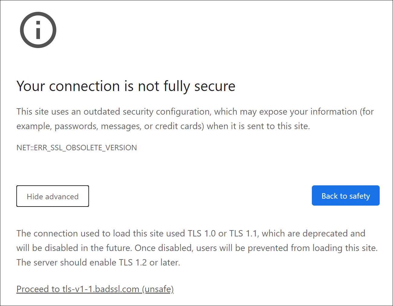 Advanced information about TLS 1.0 and 1.1 in Chrome