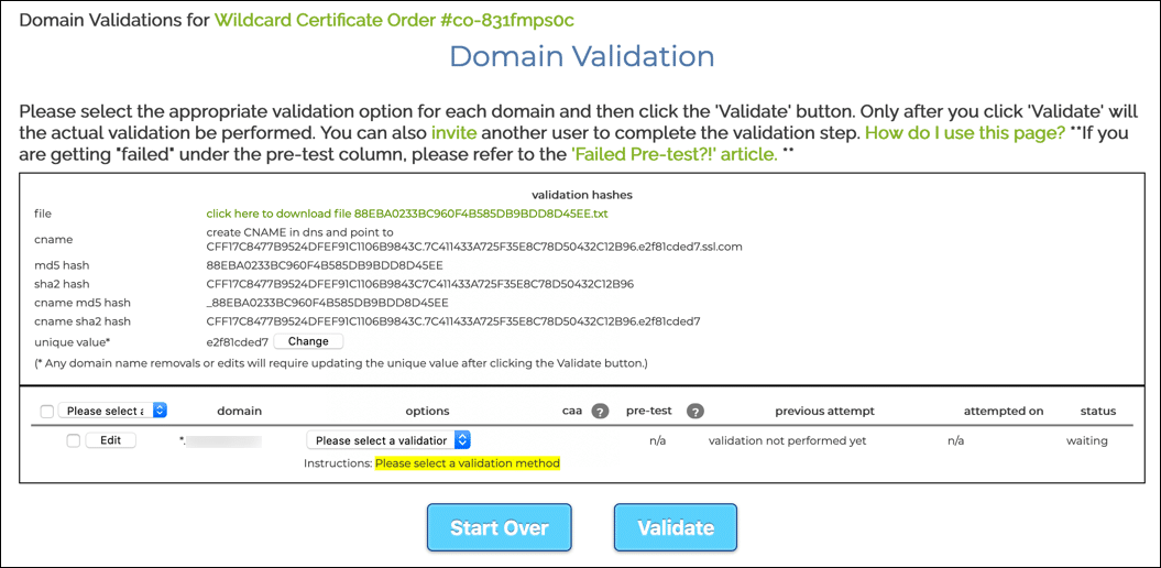 Select validation method