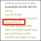 Billing and Purchase (deposit funds highlight)