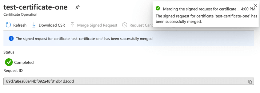 certificate request successfully merged