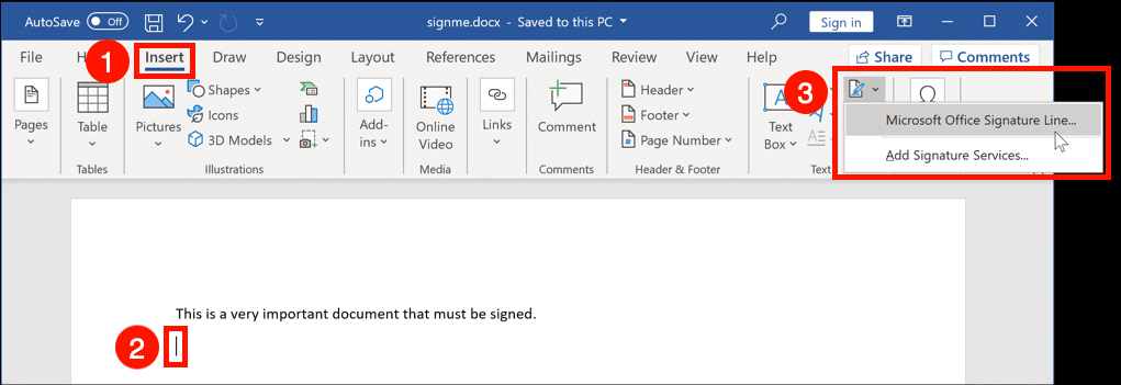 how to insert signature in word macbook