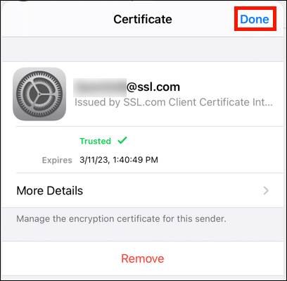 Encryption certificate installed